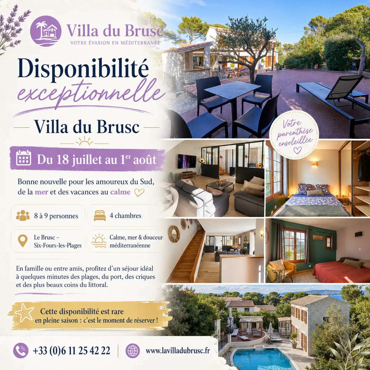 La Villa du Brusc : disponible du 18 juillet au 1er ao�t
